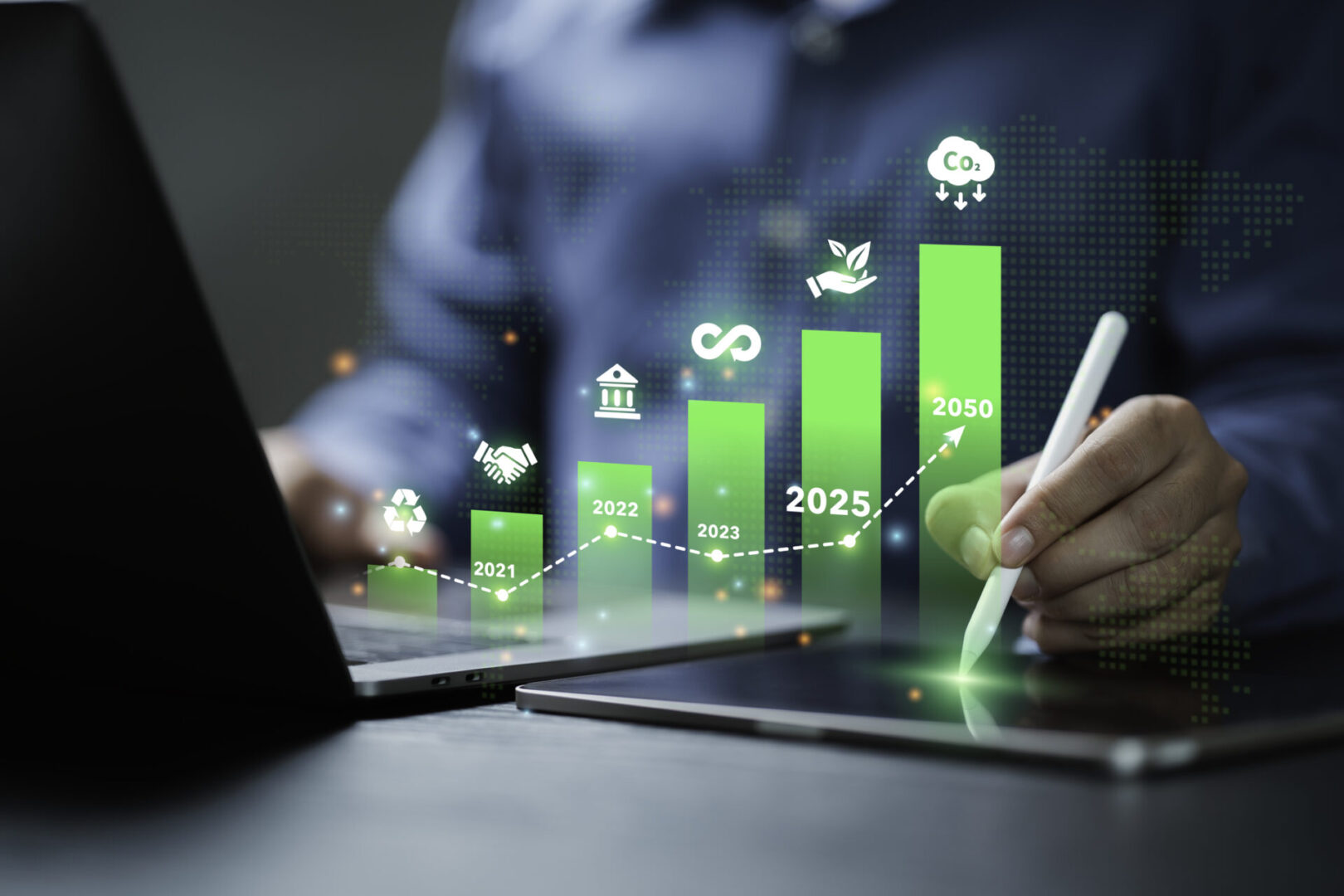 Technology growth chart with green bars