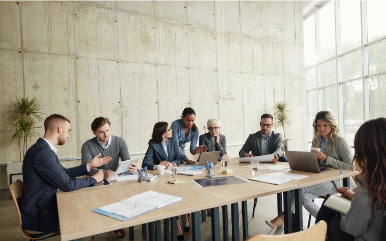 Business meeting in modern conference room