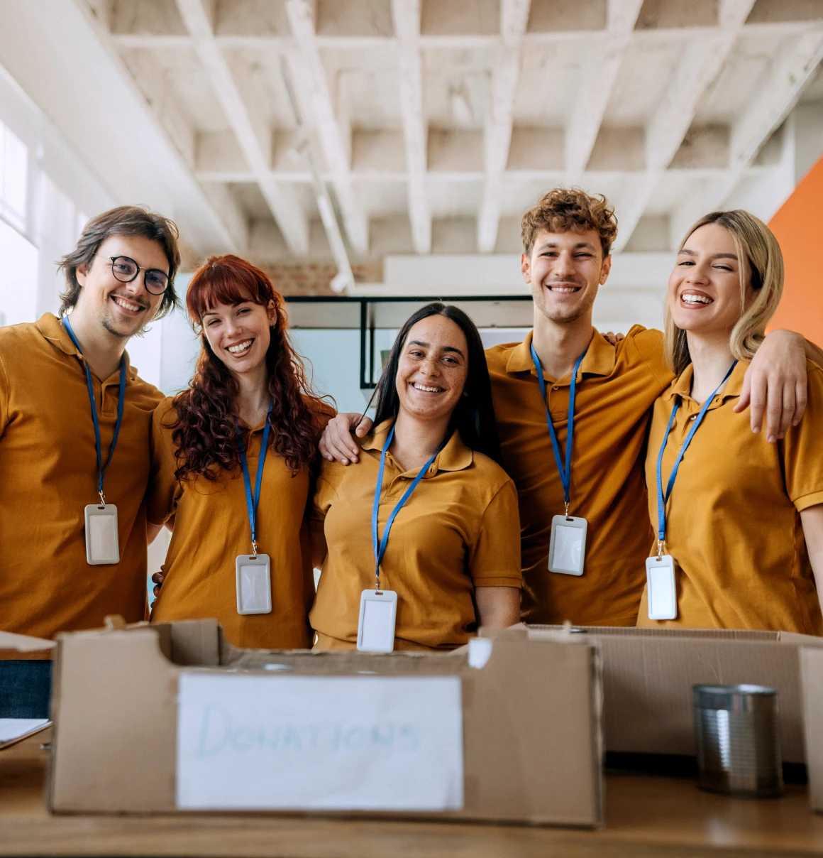 Happy volunteers at donation center