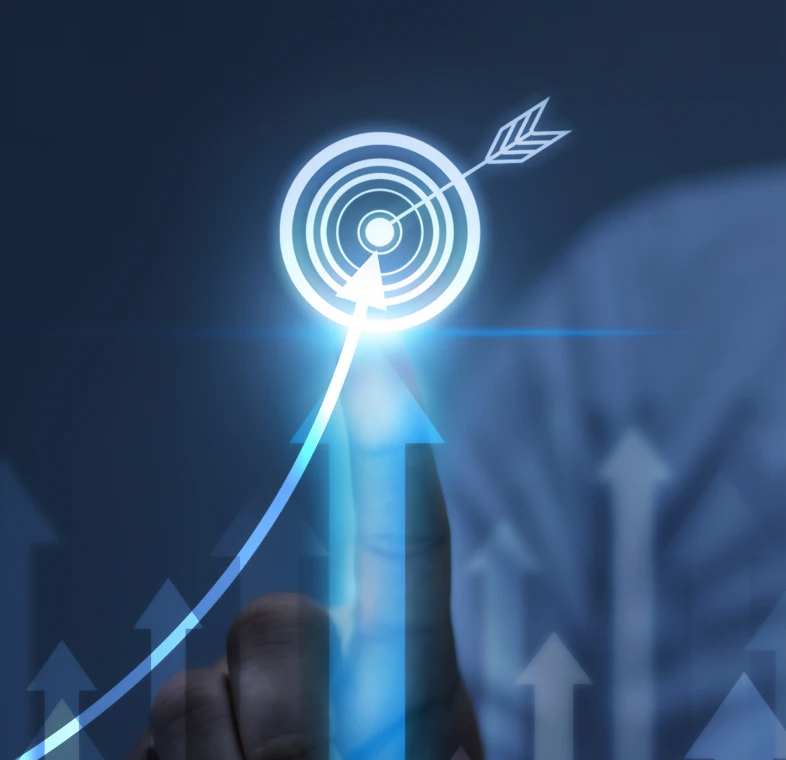 Finger reaching a virtual arrow target